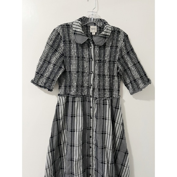 Maeve Plaid Smocked Button Front Midi Dress Women's Size SP - Picture 5 of 9